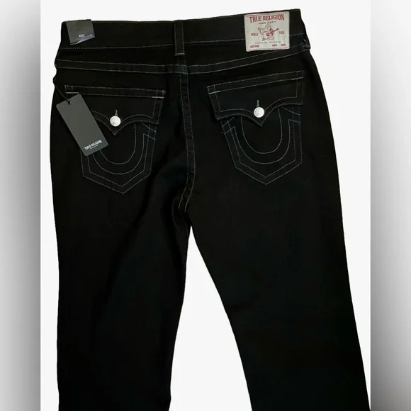 NWT True Religion 34W 32L Ricky Flap 2SB Body Rinse Black Relaxed Straight Jeans - Picture 6 of 11